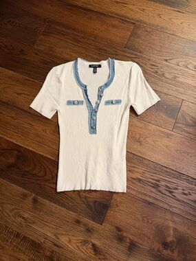 Ellen Tracy White Ribbed Short Sleeve Top Sz Small